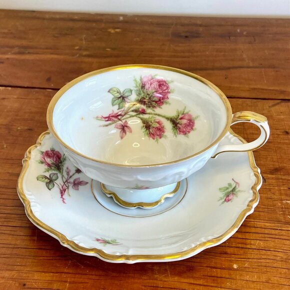 Vintage Edelstein Bavarian China Cup & Saucer - "Moss Rose" - Picture 4 of 15